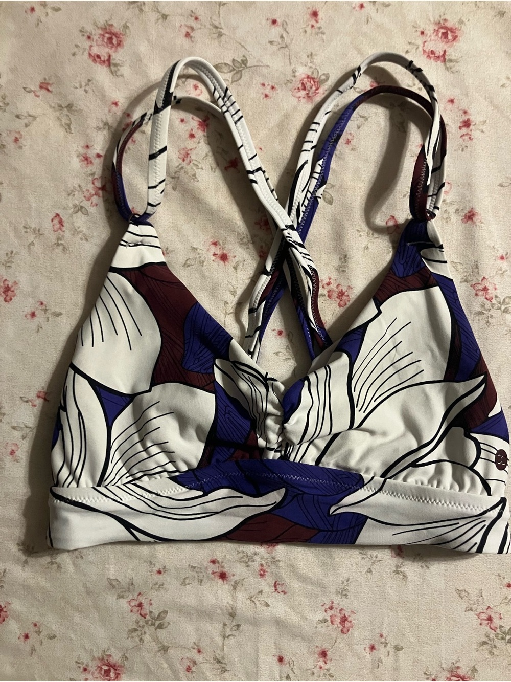 CALIA Strappy Back Ruched Floral Swim Top
